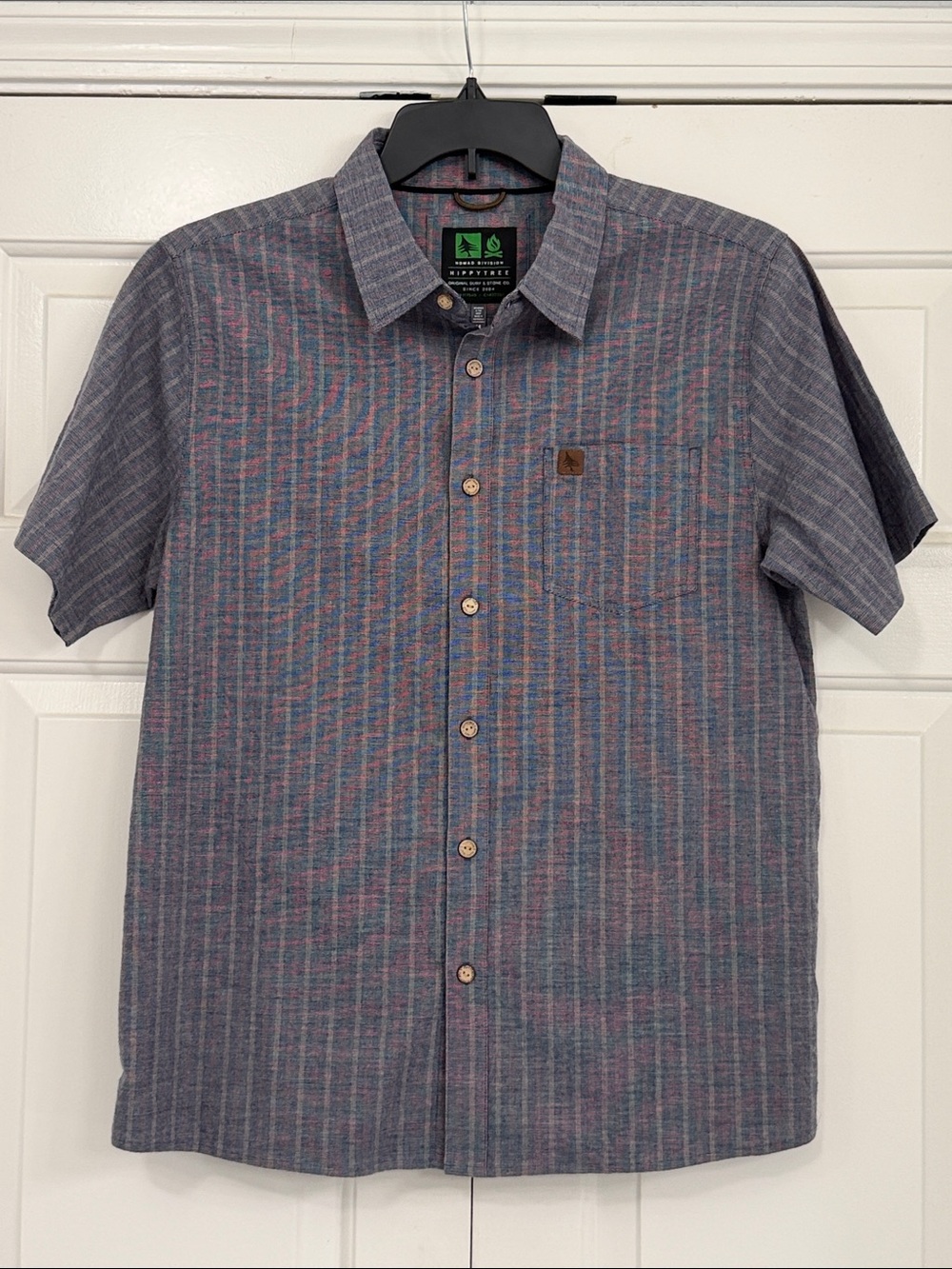 Nomad Division HIPPYTREE Men ShortSleeve ButtonUp Shirt in 109% organic Cotton M